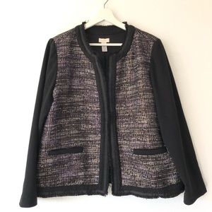 Chico’s Purple and Black open front Tweed Jacket